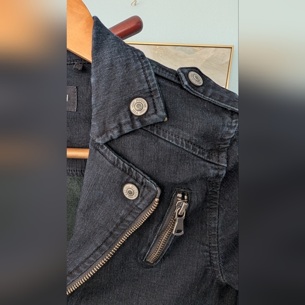 Hudson Crop Denim Moto Dark Blue Jacket Woman's - Picture 6 of 13